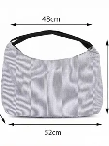Casual striped canvas shoulder bag, large capacity hobo tote bag for women daily use.