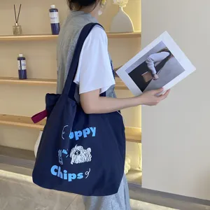 Lässige Canvas-Tragetasche mit süßem Hundemotiv große Kapazität Schultertasche Damen Alltag