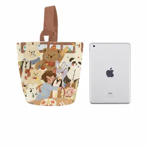 Bolso tipo cubo de lona con ilustración de dibujos animados estilo pintura al óleo para estudiantes