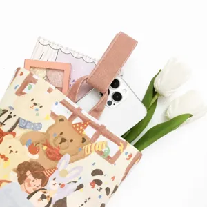 Bonito bolso de lona con oso de dibujos animados, bolso informal de estilo japonés diario.