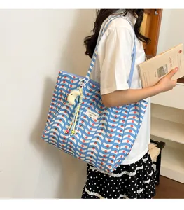 Borsa shopper in tela stile coreano, grande borsa a spalla da donna per uso quotidiano e lavoro.