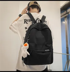 Detail view of the casual black backpack showing large capacity and durability, perfect for daily.
