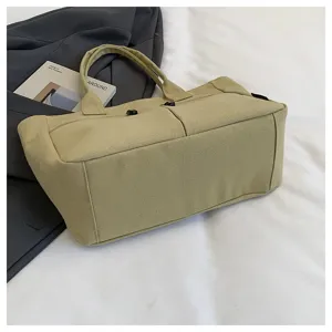 Japanese style minimalist canvas tote bag for daily commute and casual use, large capacity.