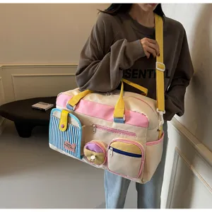 Dopamin Farbblock Reise Duffle Bag mit vielen Taschen, grosse Kapazitaet fuer Damen