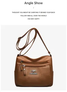 Stylish Women PU Leather Crossbody Bag Multi Layer Vintage Casual Shoulder Bags Brown
