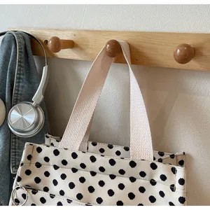 Canvas tote bag minimalist polka dot handbag casual daily shopper work lunch bag stylish