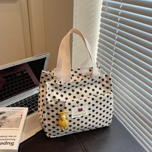 Canvas Handbag Tote Bag Large Capacity Minimalist Polka Dot Bento Bag Casual Commuter Shoulder Bag For Women Students