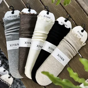 Women Japanese JK Ruffle Slouch Socks Sweet Lolita Knit Long Stockings Cute Casual Hosiery