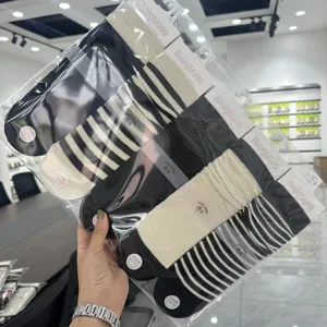 Women Lolita College Style Stacked Socks Long Staple Cotton Cute Striped Hosiery