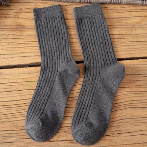 Chaussettes mi-hautes côtelées unies pour femmes style rétro décontracté hiver automne