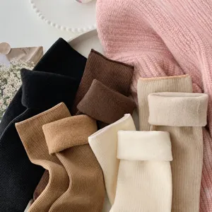 Cozy fleece-lined winter thermal crew socks, soft thick ribbed knit warm socks for women.