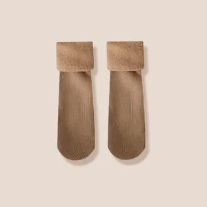 Thickened fleece thermal winter mid-tube socks for women, cozy home floor sleep socks.