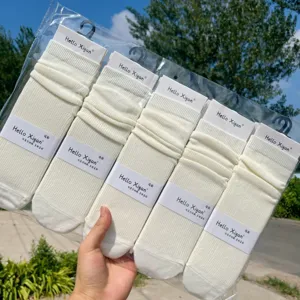 White stacked socks for women, long tube cotton socks, sweet cute college style daily.