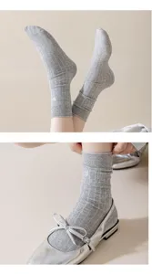 Women grey cotton slouch socks cute embroidered heart mid-tube design casual hosiery detail