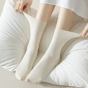 Seamless 2025 spring thin cotton crew socks for women solid color breathable soft everyday wear