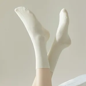 Women seamless cotton crew socks solid color spring summer thin breathable daily wear