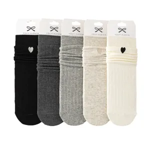 2025 autumn winter women mid tube stacking socks cute heart embroidery casual cotton hosiery