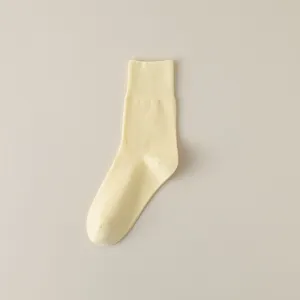 Women solid color crew combed cotton socks spring summer thin breathable basic hosiery main view