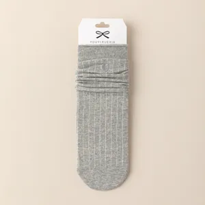 Comfortable women grey slouch socks featuring cute embroidered heart design cotton material.