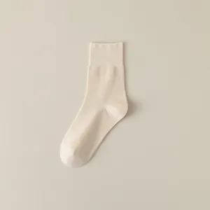 Women casual solid color crew cotton socks breathable thin spring summer daily hosiery main
