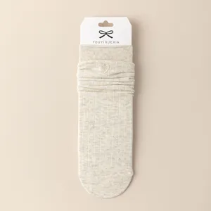 Women winter mid-calf socks cute embroidered heart cotton slouch socks main display view