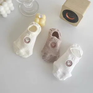 Women cotton shallow cut boat socks spring summer cute embroidered smiley invisible socks