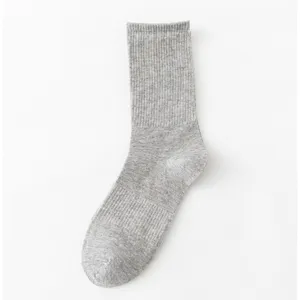 Men grey cotton crew socks ribbed breathable casual long sports socks spring summer wear
