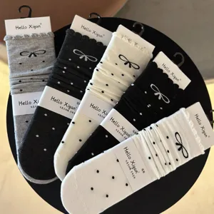 Women's Fall Winter Over The Knee Slouch Socks Cute Bowknot Solid Color Cotton Long Stocking Preppy Style Hosiery