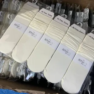 White stacked crew socks for women, ultra-thin breathable Japanese style cute hosiery main