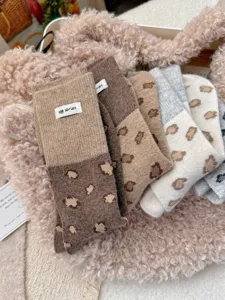 Autumn winter Korean style color-block leopard print wool women socks soft slouchy thick retro