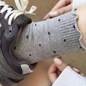 Women's Cotton Mid-Calf Socks Japanese Ballet Style Ruffle Lettuce Edge Polka Dot Casual Cute Long Socks