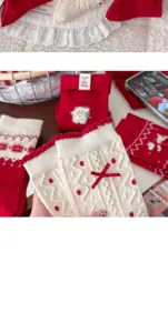 Winter thick thermal wool long socks with cute bow and embroidery for women festive wear