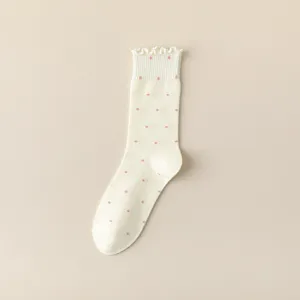 Women ruffle polka dot mid-tube socks sweet cotton summer thin Japanese ballet style socks