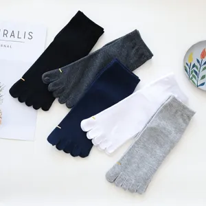 Calcetines de Cinco Dedos de Algodón Puro Casual para Hombre Malla Transpirable Color Sólido Calcetines para Dedos