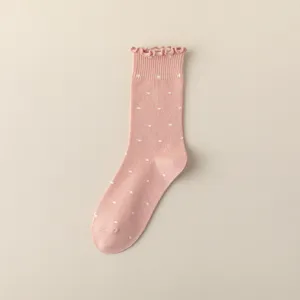 Women ruffle polka dot mid-tube socks cotton summer thin Japanese ballet style socks