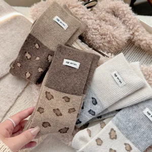 Autumn winter new Korean style colorblock cloth label leopard print wool women thick slouch socks