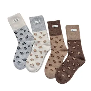 Korean style autumn winter thick warm wool women socks retro leopard print slouchy socks