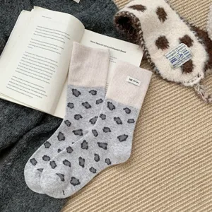 Autumn winter thick wool leopard print women socks Korean style vintage slouchy thermal socks main