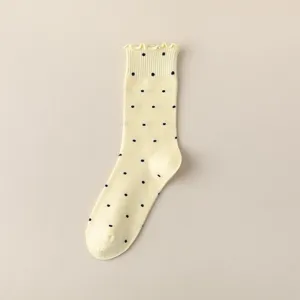 Women ruffled polka dot mid-tube socks cute sweet Japanese style cotton socks summer thin