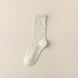 Women ruffle cuff polka dot mid tube socks cute Japanese style casual cotton hosiery main view