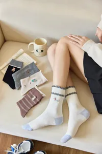Japanese style embroidered cartoon crew socks sweet cute ruffled edge breathable cotton socks