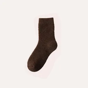 Calze di lana spesse invernali da uomo e donna, calzini termici marroni tinta unita accoglienti.