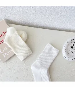 Calzini a metà gamba in morbido cotone bianco crema stile JK giapponese, calze tinta unita.