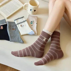 Japanese cute embroidered mid-tube socks casual autumn college style soft cotton hosiery
