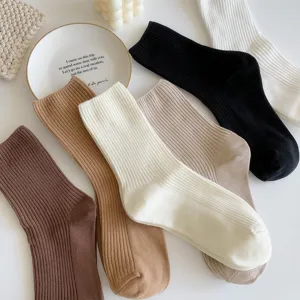 Calze Casual Tinta Unita Costine Cotone Tubo Medio Slouch Calzini Stile Giapponese Basic Uso Quotidiano