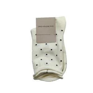 Calcetines de algodón para mujer con borde enrollado y lunares, bonitos calcetines diarios.