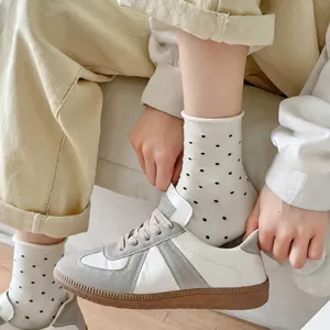 Cute women polka dot mid-calf socks summer thin rolled cuff casual for daily wear