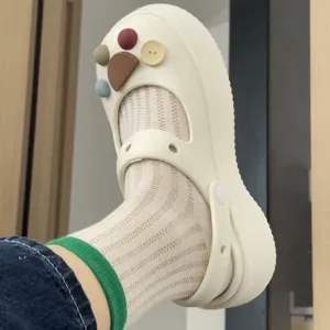 Women cute summer mesh socks paired with stylish resin hole shoes casual daily wear breathable