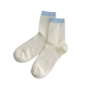 Women summer mesh cotton mid-calf socks breathable solid color sweet style casual daily wear.