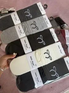 Women's cute bow solid color slouch socks autumn winter long tube Japanese style